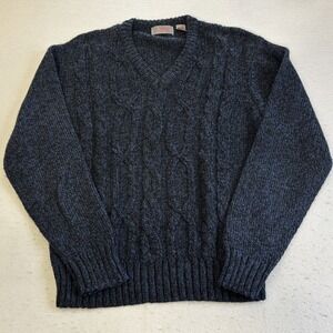 Vtg J. Todd Sweater Mens L Navy Blue Good Vintage Cable Knit V-Neck Wool Blend